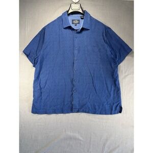 Nat Nast Silk Shirt‎ Men's XL Blue Short Sleeve Button Up Geometric Asanoha